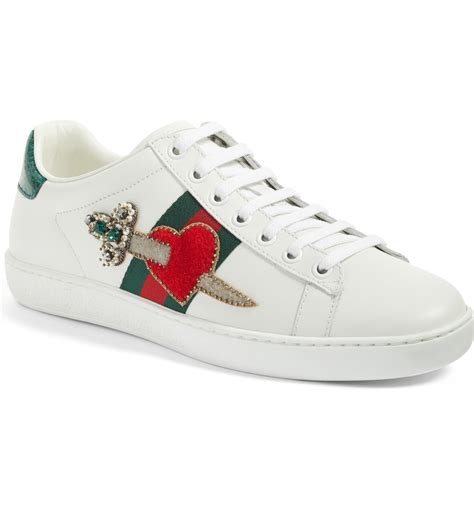 gucci new ace pierced heart leather sneakers|gucci ace high top sneakers.